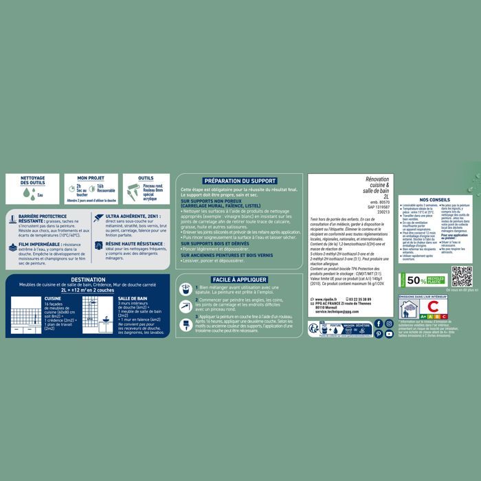 Ripolin Kitchen and Bathroom Renovation Paint - Bering Blue - Satin - 2 L