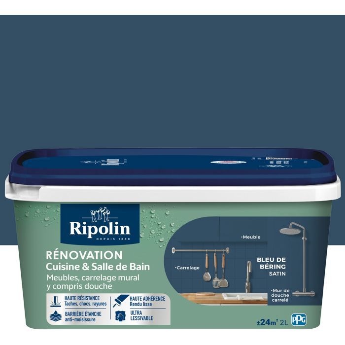 Ripolin Kitchen and Bathroom Renovation Paint - Bering Blue - Satin - 2 L