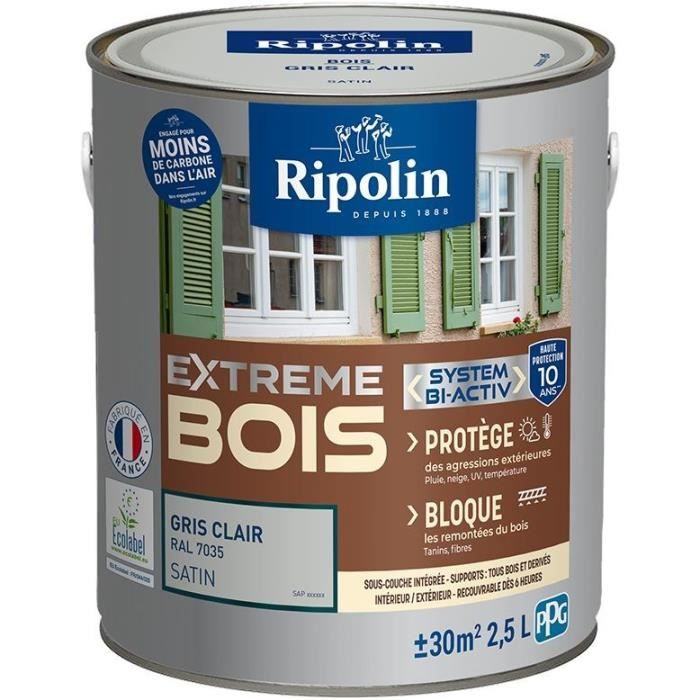 RIPOLIN Interior and Exterior Wood Paint - Light Grey RAL 7035 Satin - 2.5 L