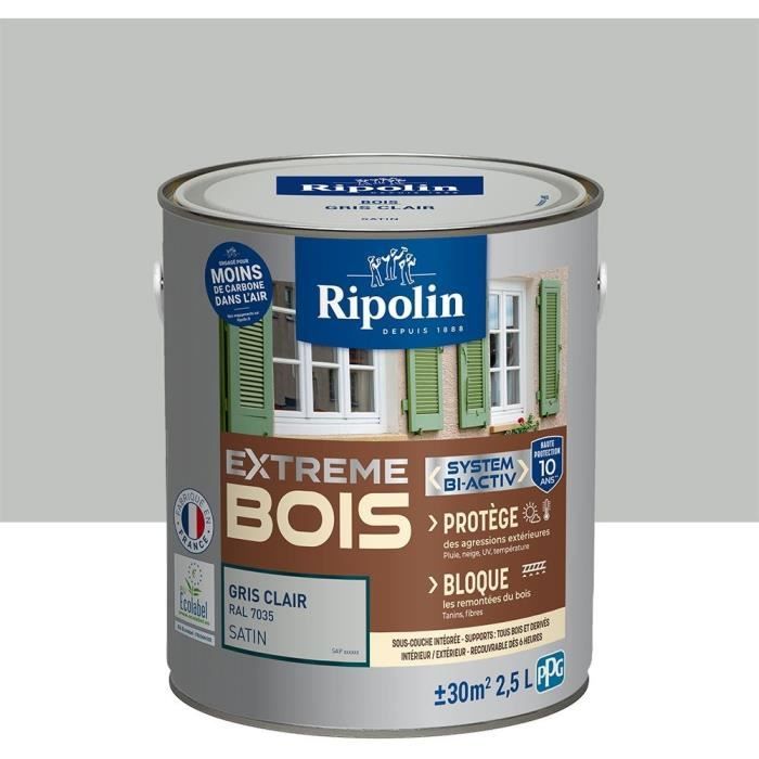 RIPOLIN Interior and Exterior Wood Paint - Light Grey RAL 7035 Satin - 2.5 L