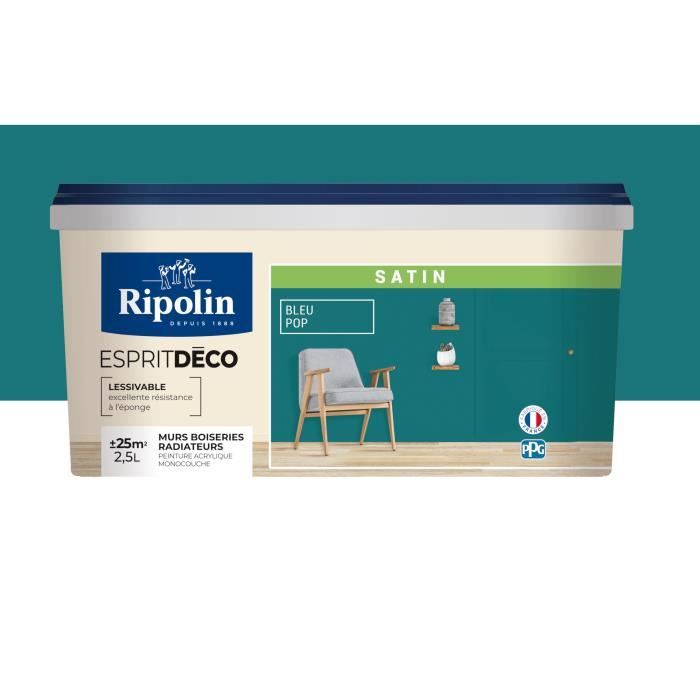 RIPOLIN ESPRIT DECO Multi-Supports Blue Pop Satin 2.5 L - Excellent Coverage