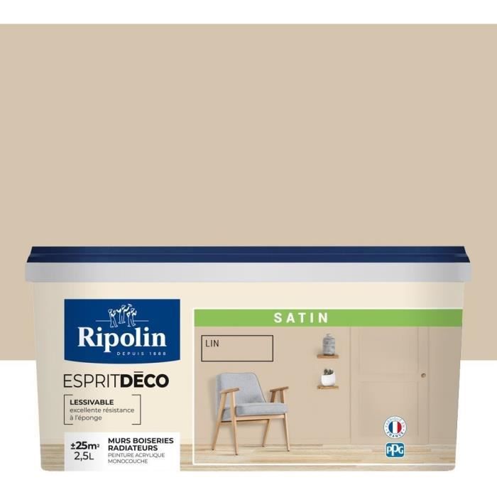 RIPOLIN ESPRIT DECO Multi-Supports Linen Satin 2.5 L - Excellent Coverage