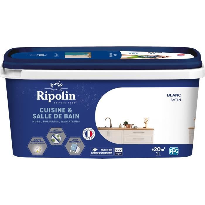 RIPOLIN Kitchen and Bathroom Paint 2 L White - Water-Repellent, Anti-Fungicide