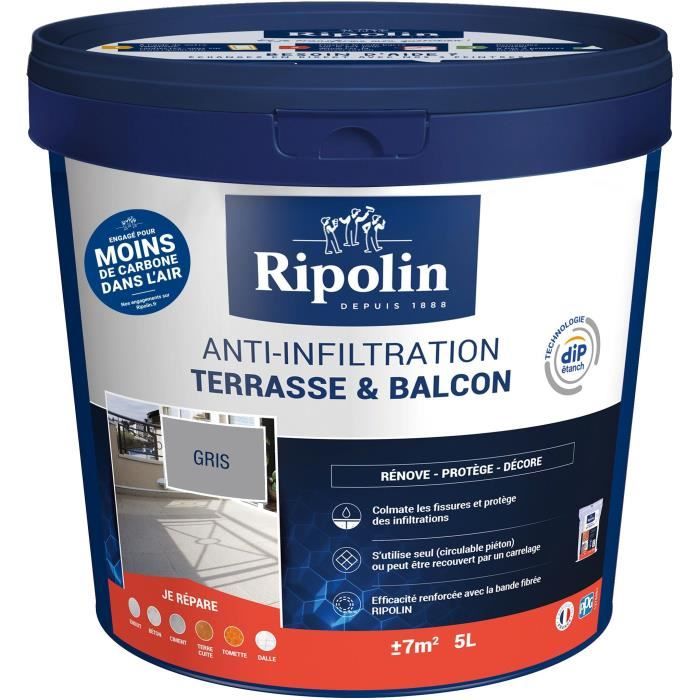 RIPOLIN 3-in-1 Coating for Terraces and Balconies - Grey - 5 L