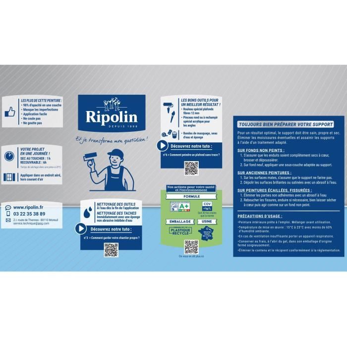 RIPOLIN Kitchen & Bathroom Ceiling Paint - Matte White - 1 L