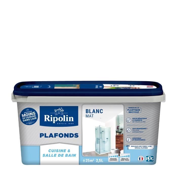 RIPOLIN Kitchen & Bathroom Ceiling Paint - Matte White - 2.5 L