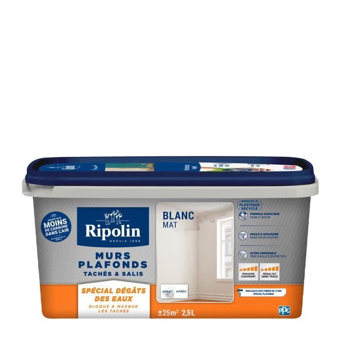 RIPOLIN Paint for Stained Walls & Ceilings - Matte White - 2.5 L