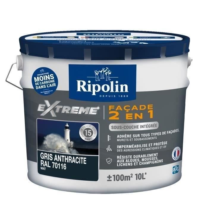 RIPOLIN 2-in-1 Matt Facade Paint - Anthracite - 10 L