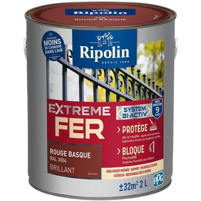 RIPOLIN Primer Paint - Extreme Fer Rouge Basque RAL 3004 Brilliant - 2 L