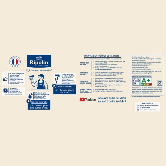 Peinture Couleur Intérieure Satin pour Cuisine Salle Salon Chambre - sur Murs Boiseries Radiateurs - 2,5L - Noir Houvert - Ripolin