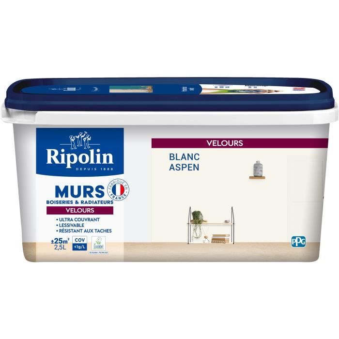 RIPOLIN Decorative Paint - Velvet - Aspen White - 2.5 L - For Walls, Woodwork & Radiators