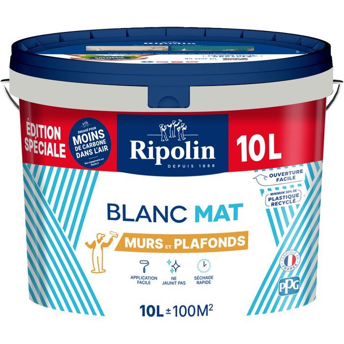 RIPOLIN Wall and Ceiling Paint - White - Matte - 10 L - Special Two-Coat Edition