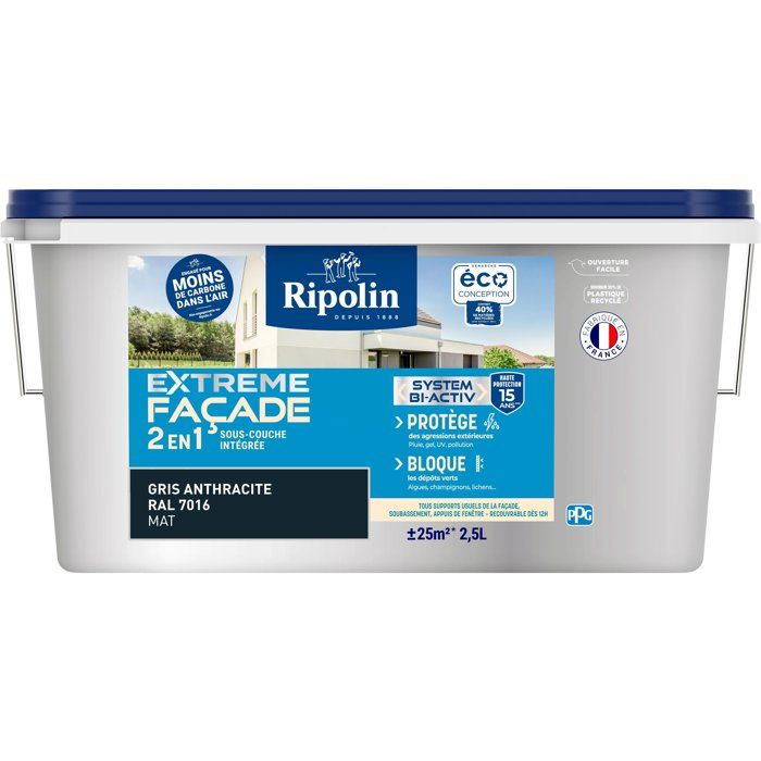RIPOLIN Extreme 2-in-1 Facade Paint - Anthracite Grey - Matte - 2.5 L