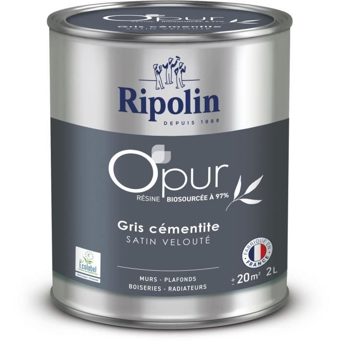 RIPOLIN O'PUR Paint - Cementite Grey - Velvety Satin - For Walls, Woodwork & Radiators - 2 L