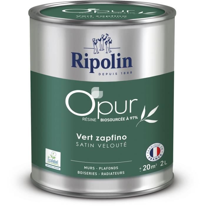 RIPOLIN O'PUR Paint - Zapfino Green - Velvety Satin - For Walls, Woodwork & Radiators - 2 L