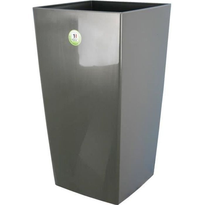RIVIERA Square Flower Pot - Plastic - 28 x 28 x H 52 cm - 31 L - Glittery Grey