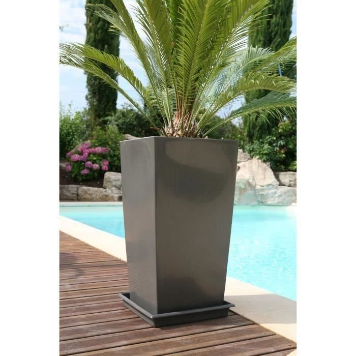 RIVIERA Square Flower Pot - Plastic - 28 x 28 x H 52 cm - 31 L - Glittery Grey