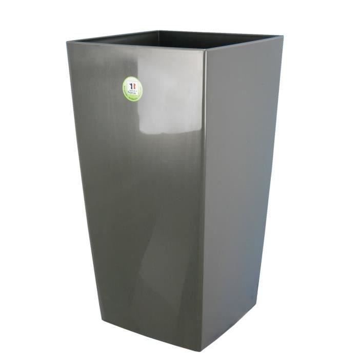 RIVIERA Square Flower Pot - Plastic - 38 x 38 x H 69 cm - 67 L - Glittery Grey
