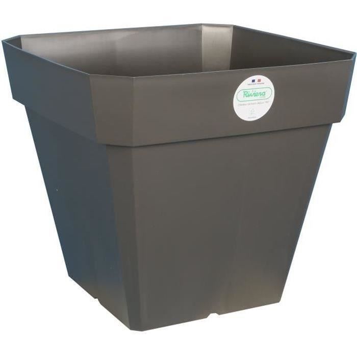 RIVIERA Square Flower Pot - Plastic - 40 x 40 x H 36 cm - Glittery Grey