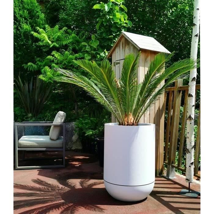 RIVIERA Round Flower Box - GRANITE TULIP - Plastic - D40 x H57 cm - White