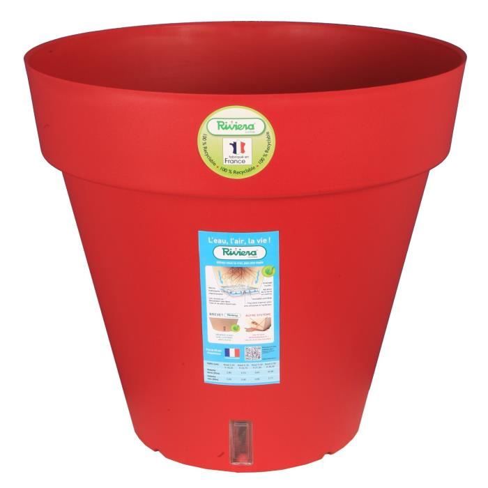 RIVIERA Flower Pot - Loft Round - Ø 49 x H 45 cm - 50 L - Red - Water reservoir