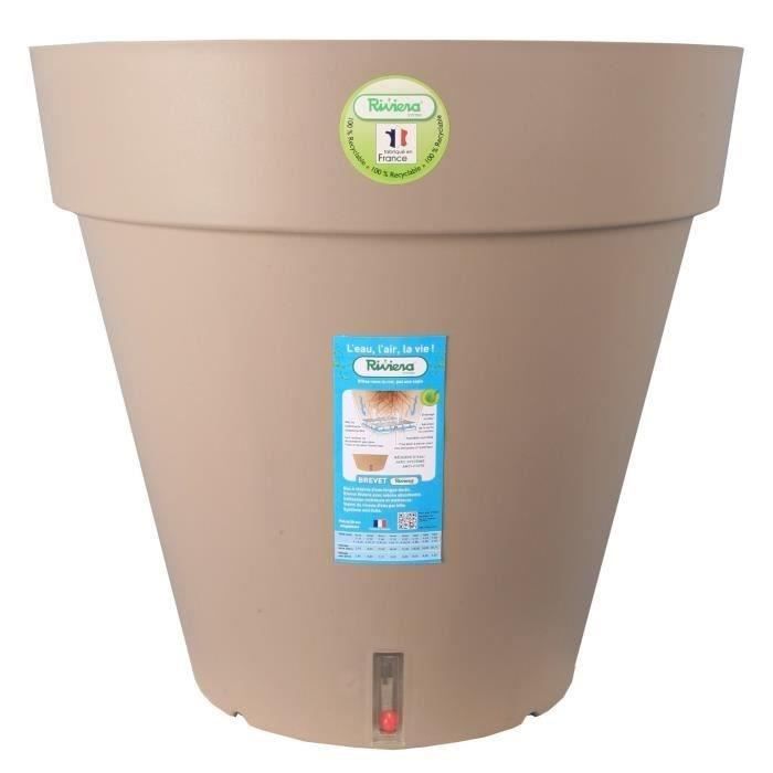 Pot de fleurs avec réserve d'eau - RIVIERA - Loft Rond - Ø 49 x H 45 cm -Taupe