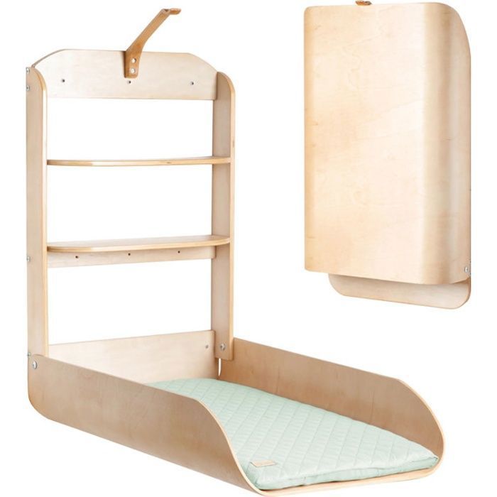 ROBA Wall-Mounted Folding Changing Table - Natural Wood - Integrated Shelves