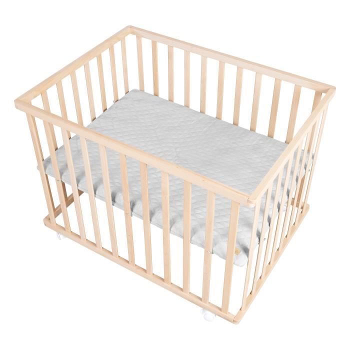 ROBA Baby Playpen - 75 x 100 cm - Grey 'Roba Style' Playmat - Natural Wood