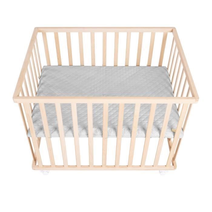 ROBA Baby Playpen - 75 x 100 cm - Grey 'Roba Style' Playmat - Natural Wood