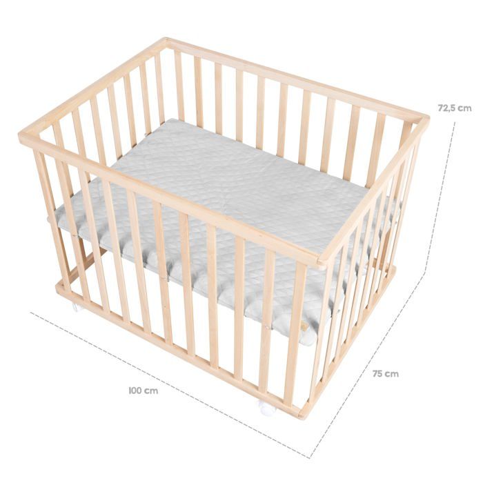 ROBA Baby Playpen - 75 x 100 cm - Grey 'Roba Style' Playmat - Natural Wood