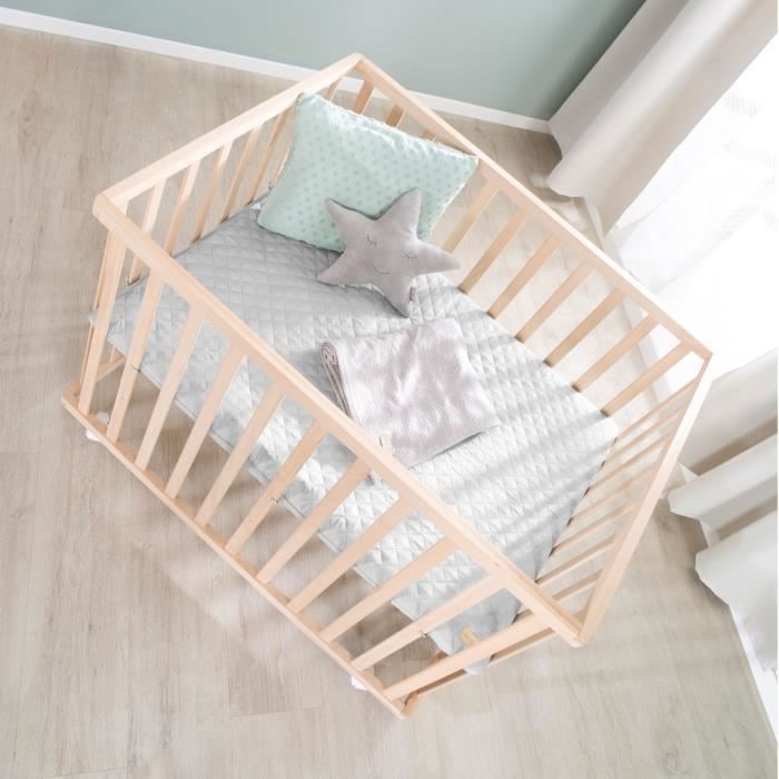 ROBA Baby Playpen - 75 x 100 cm - Grey 'Roba Style' Playmat - Natural Wood