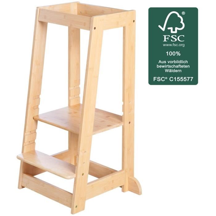 ROBA Montessori Learning Tower - FSC Certified Bamboo - Adjustable to 3 Height Levels