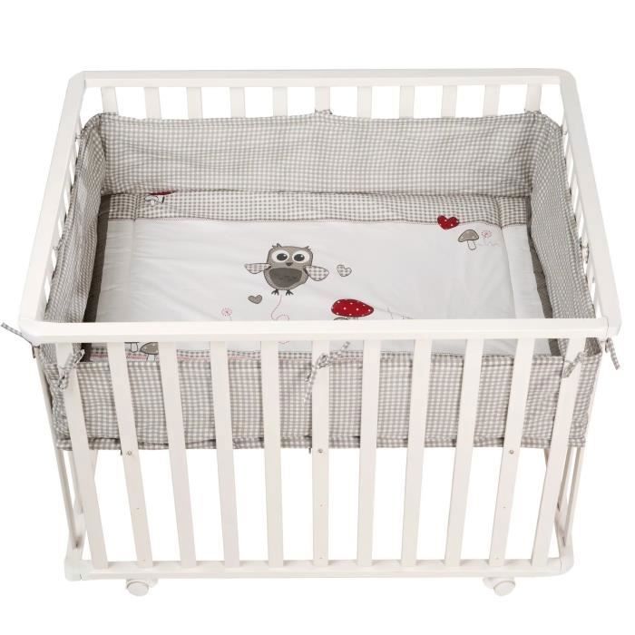 ROBA Baby Playpen - 100x75 cm - Adam and Eule Owl Print Playmat - White Wood