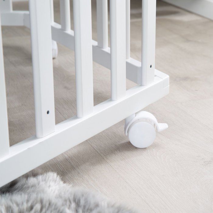 ROBA Hexagonal Playpen - FOX & BUNNY - From Birth up to 15 kg - Adjustable - Wheels - White Lacquered