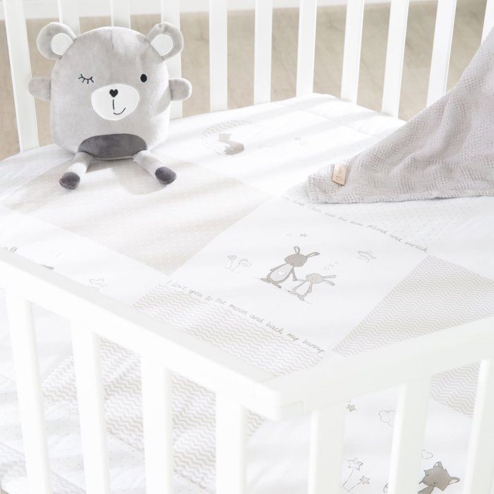 ROBA Hexagonal Playpen - FOX & BUNNY - From Birth up to 15 kg - Adjustable - Wheels - White Lacquered