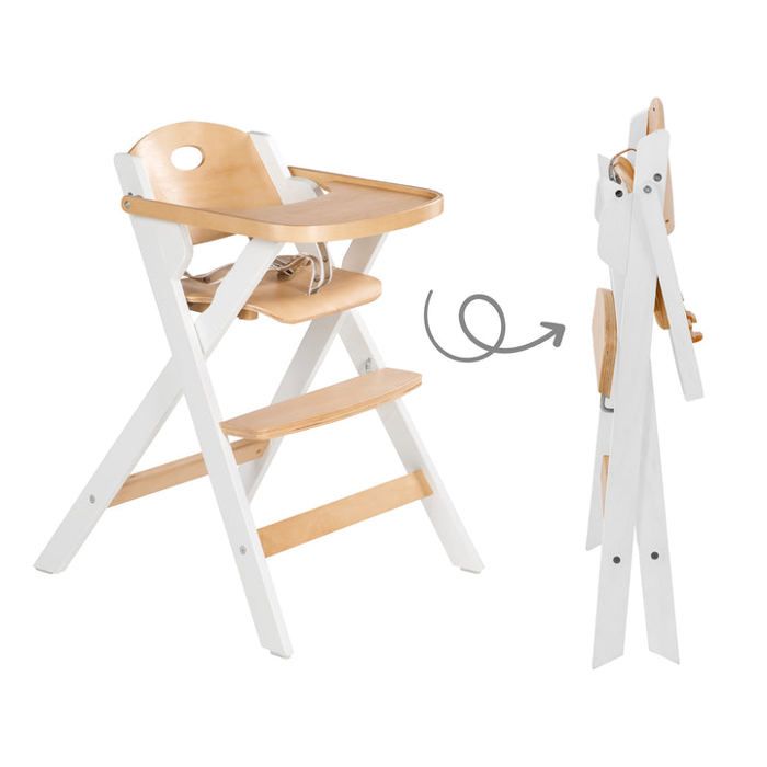 ROBA Folding High Chair - Wood/White - Meal Tray + Safety Harness