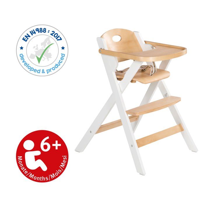 ROBA Folding High Chair - Wood/White - Meal Tray + Safety Harness