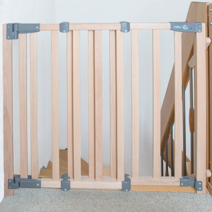 ROBA Safety Up Baby Gate for Stairs - 93.5 to 120.5 cm - Natural Wood - Automatic Closure