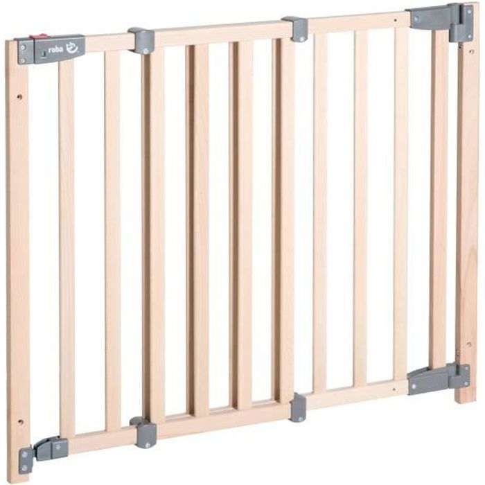 ROBA Safety Up Baby Gate for Doors - 70 to 118.5 cm - Beech Wood - Automatic Magnetic Closure