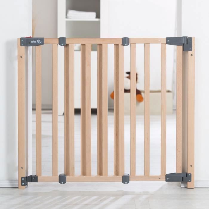 ROBA Safety Up Baby Gate for Doors - 70 to 118.5 cm - Beech Wood - Automatic Magnetic Closure