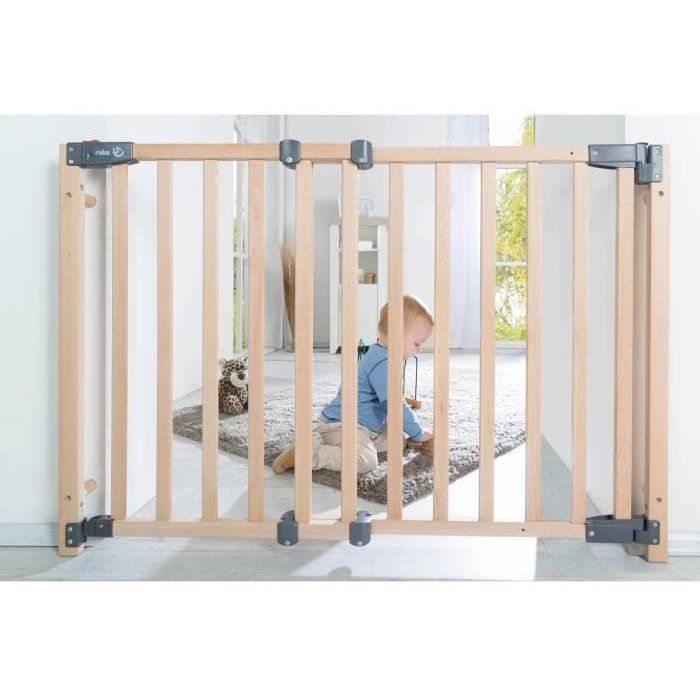 ROBA Safety Up Baby Gate for Doors - 70 to 118.5 cm - Beech Wood - Automatic Magnetic Closure