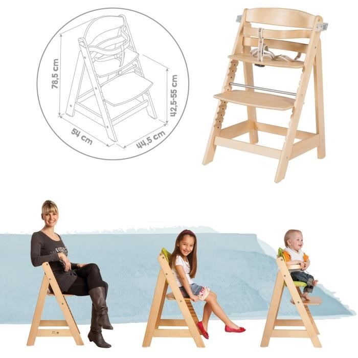 ROBA Convertible High Chair - SIT UP CLICK & FUN - Natural Wood - Removable Tray - Up to 70 kg
