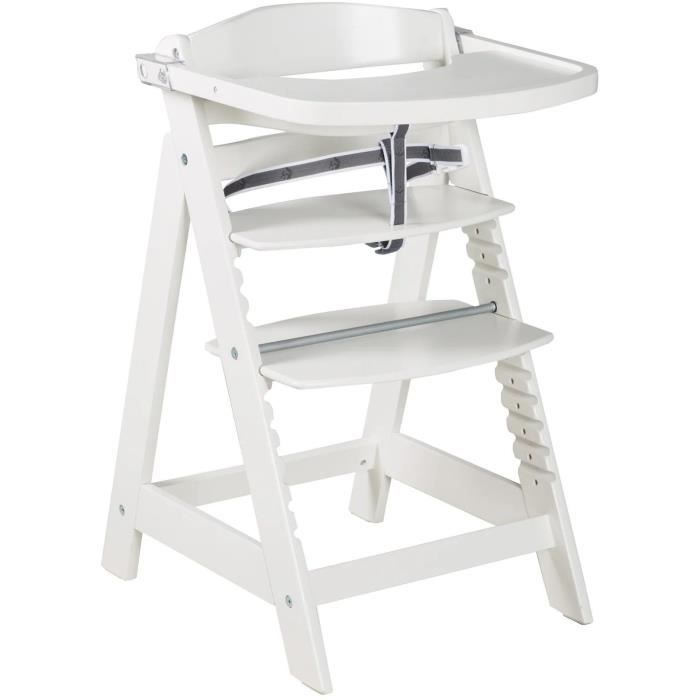 ROBA Convertible High Chair - SIT UP CLICK & FUN - White Lacquered Wood - Removable Tray - Up to 70 kg