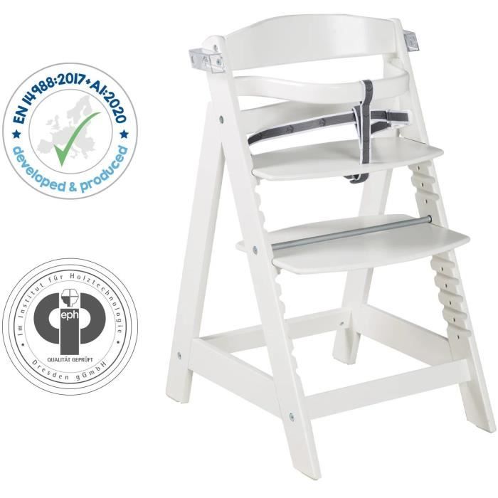 ROBA Convertible High Chair - SIT UP CLICK & FUN - White Lacquered Wood - Removable Tray - Up to 70 kg