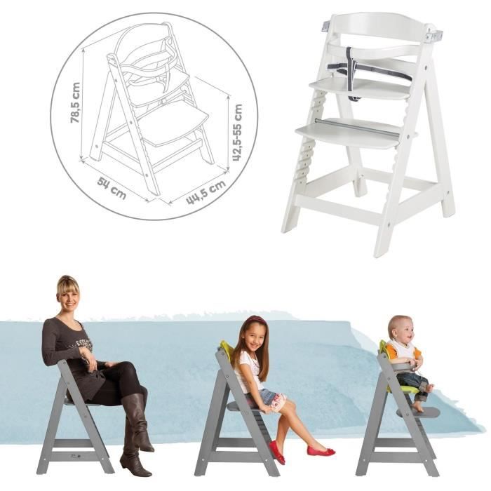 ROBA Convertible High Chair - SIT UP CLICK & FUN - White Lacquered Wood - Removable Tray - Up to 70 kg