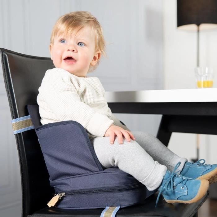 ROBA Baby Booster Seat - Foldable, Inflatable Cushion, Adjustable Belt - Navy Blue