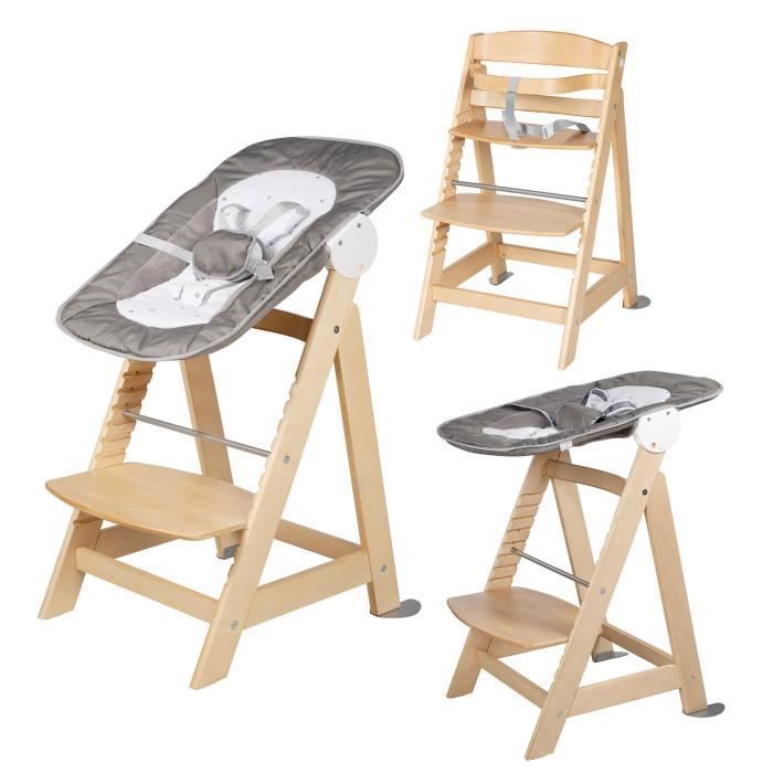 ROBA Born Up 2-in-1 Convertible High Chair + Reclining Bouncer - Sternenzauber - Natural Wood - From Birth