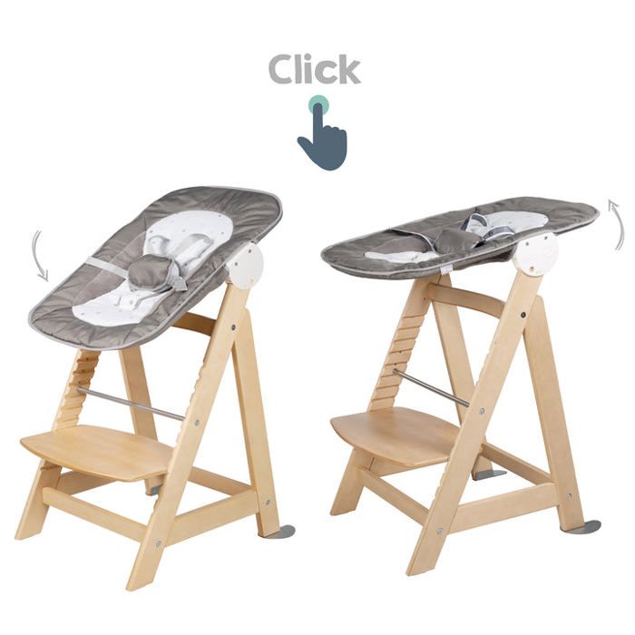 ROBA Born Up 2-in-1 Convertible High Chair + Reclining Bouncer - Sternenzauber - Natural Wood - From Birth