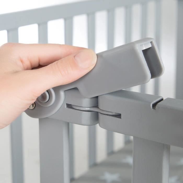 ROBA Foldable Baby Playpen - LITTLE STARS - 75 x 100 cm - Adjustable Height - 4 Braked Wheels - Taupe Grey Lacquered Wood