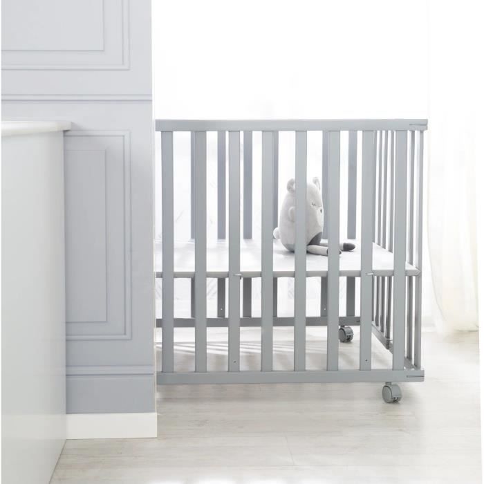 ROBA Foldable Baby Playpen - LITTLE STARS - 75 x 100 cm - Adjustable Height - 4 Braked Wheels - Taupe Grey Lacquered Wood